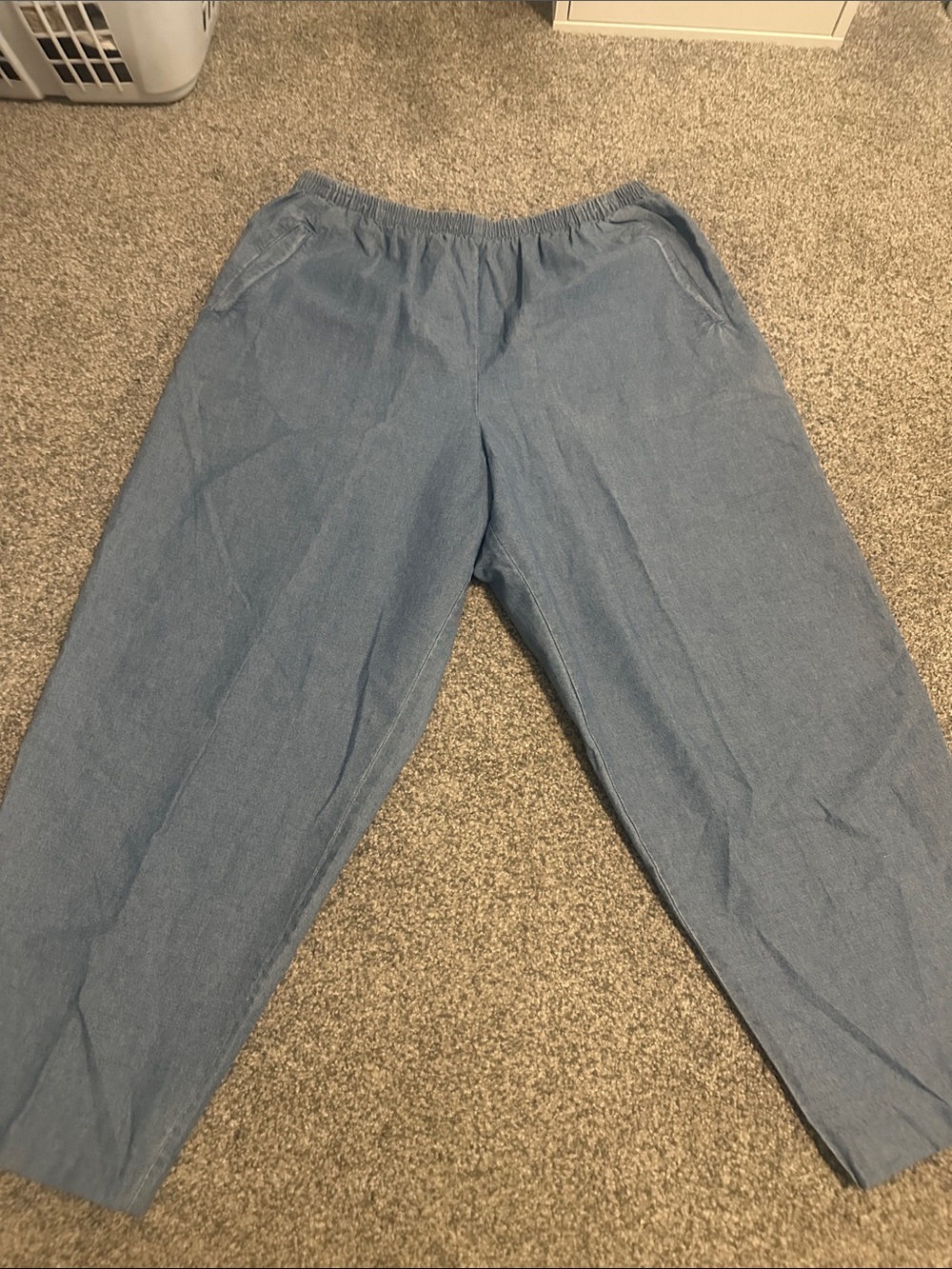 Casual Elastic-Waist Blue Pants